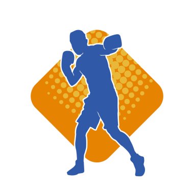Erkek boks atletinin silueti iş başında. Boks sporu için eldiven giyen kaslı bir adamın silueti..