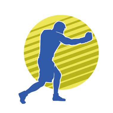 Erkek boks atletinin silueti iş başında. Boks sporu için eldiven giyen kaslı bir adamın silueti..