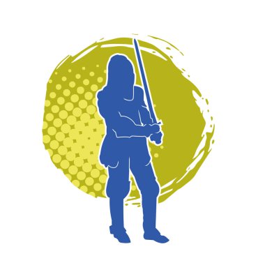 Savaş zırhı giymiş bir erkek savaşçının silueti. Kılıç ile poz veriyor..