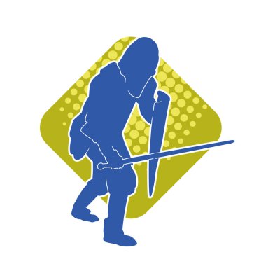 Savaş zırhı giymiş bir erkek savaşçının silueti. Kılıç ve demir kalkan kullanıyor.