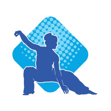 Dövüş sanatları yapan zayıf bir kadının silueti. Dövüş sanatlarında çalışan bir kadının silueti..