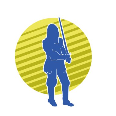 Savaş zırhı giymiş bir erkek savaşçının silueti. Kılıç ile poz veriyor..