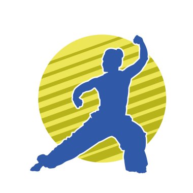 Dövüş sanatları yapan zayıf bir kadının silueti. Dövüş sanatlarında çalışan bir kadının silueti..