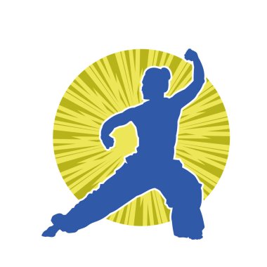 Dövüş sanatları yapan zayıf bir kadının silueti. Dövüş sanatlarında çalışan bir kadının silueti..