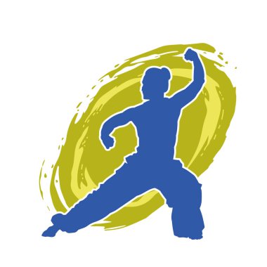 Dövüş sanatları yapan zayıf bir kadının silueti. Dövüş sanatlarında çalışan bir kadının silueti..