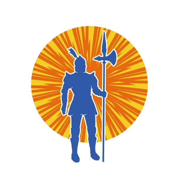 Stock vector Silhouette of a male ancient warrior in war armor carrying battle axe weapon