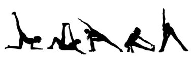 Siluet grubu, zayıf kadın egzersiz yapıyor. Siluet spor yapan kadın koleksiyonu.. 