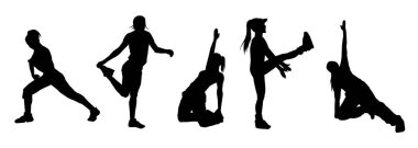 Siluet grubu, zayıf kadın egzersiz yapıyor. Siluet spor yapan kadın koleksiyonu.. 