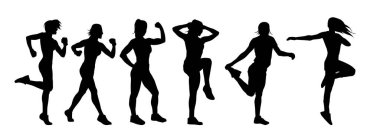 Zayıf kadın silueti egzersiz yapıyor. Spor yapan, spor yapan bir kadının silüeti.. 