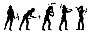 Aletlerini taşıyan kadın işçilerin silueti.