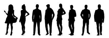 Değişik pozlardaki şık şehir insanlarının silueti.