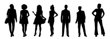 Değişik pozlardaki şık şehir insanlarının silueti.