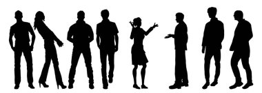 Değişik pozlardaki şık şehir insanlarının silueti.