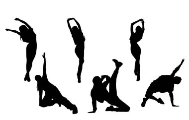 Siluet grubu zayıf kadın dansçılar hareket halinde.