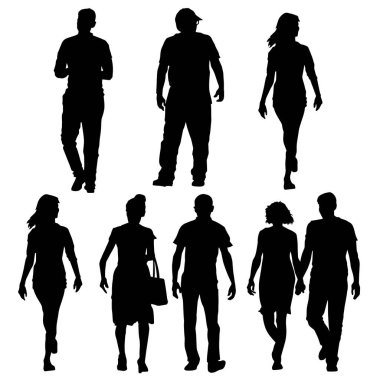 Çeşitli tarz ve pozlarla şehir insanlarından oluşan bir siluet grubu.