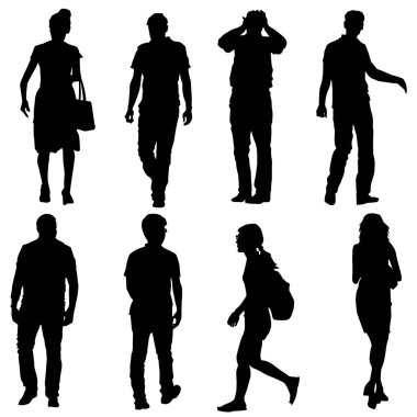 Çeşitli tarz ve pozlarla şehir insanlarından oluşan bir siluet grubu.