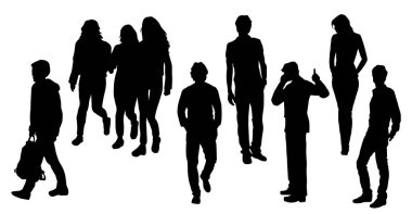 Çeşitli tarz ve pozlarla şehir insanlarından oluşan bir siluet grubu.