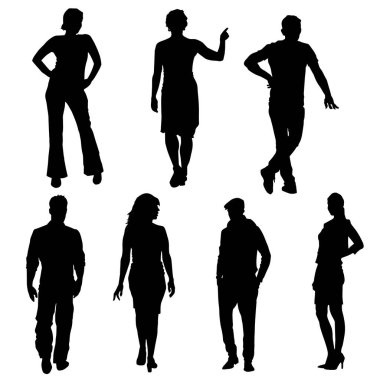 Çeşitli tarz ve pozlarla şehir insanlarından oluşan bir siluet grubu.