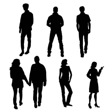 Ayakta duran bazı şık insanların silueti.