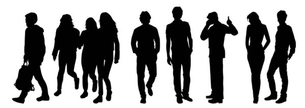 Silhouette of fashionable city people in various pose