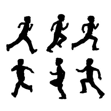 Poz veren bazı erkek çocukların siluet koleksiyonu