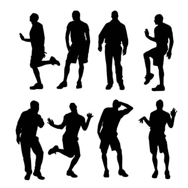 Siluet erkek grubu çeşitli pozlarda.