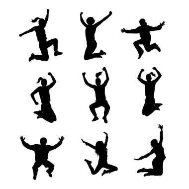 Siluet grup kadın atlama pozu