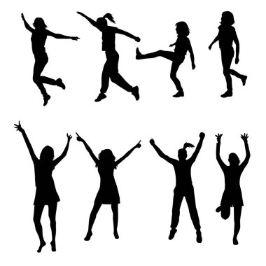 Çeşitli anlamlı pozlarda bir kadının silueti.