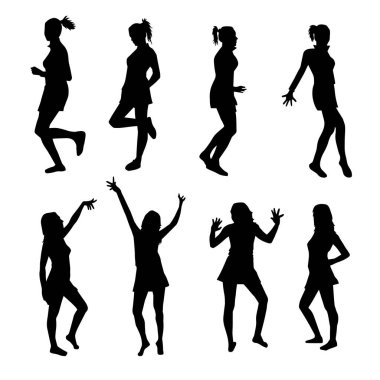Çeşitli anlamlı pozlarda bir kadının silueti.