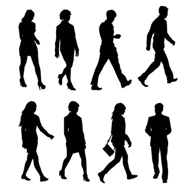 Bir grup siluet iş adamı. Ofis çalışanı kostümlü insanların silueti.