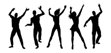 Siluet grubu, disko dansı yapan kadın ve erkek. 
