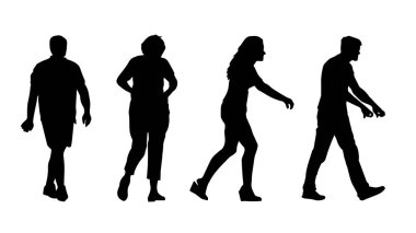 Yürüyen sıradan insanlardan oluşan bir siluet grubu