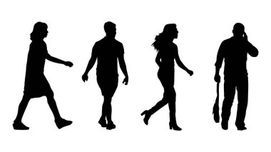 Yürüyen sıradan insanlardan oluşan bir siluet grubu