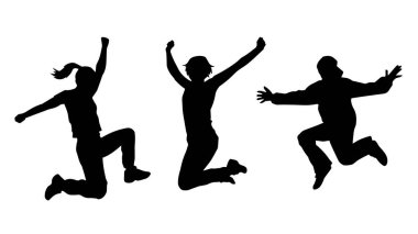 Siluet grup insan atlama pozu 