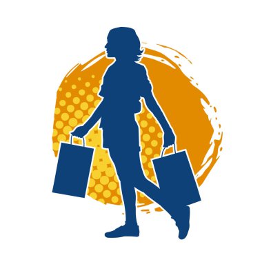 Sıska genç bir kadının silüeti alışveriş torbaları taşıyor.