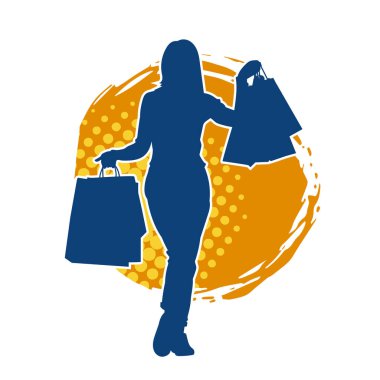 Sıska genç bir kadının silüeti alışveriş torbaları taşıyor.