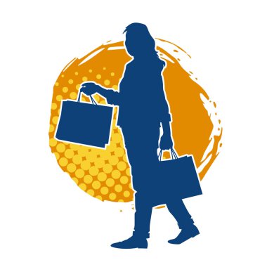 Sıska genç bir kadının silüeti alışveriş torbaları taşıyor.