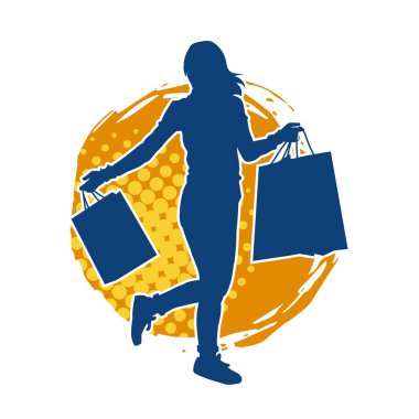 Sıska genç bir kadının silüeti alışveriş torbaları taşıyor.