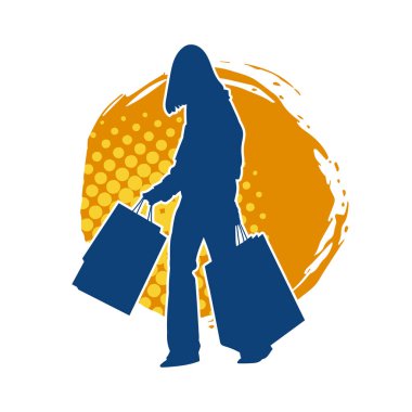 Sıska genç bir kadının silüeti alışveriş torbaları taşıyor.