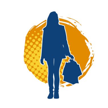 Sıska genç bir kadının silüeti alışveriş torbaları taşıyor.