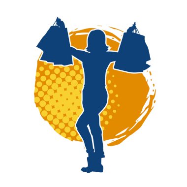 Sıska genç bir kadının silüeti alışveriş torbaları taşıyor.