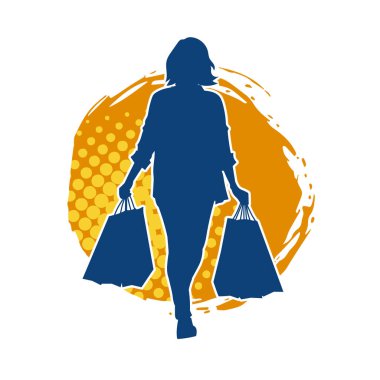 Sıska genç bir kadının silüeti alışveriş torbaları taşıyor.