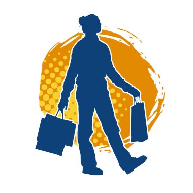 Sıska genç bir kadının silüeti alışveriş torbaları taşıyor.