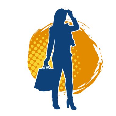 Sıska genç bir kadının silüeti alışveriş torbaları taşıyor.