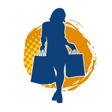 Sıska genç bir kadının silüeti alışveriş torbaları taşıyor.