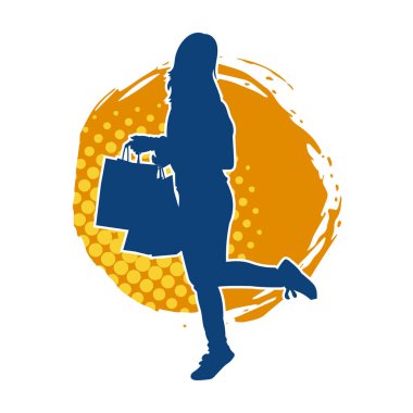 Sıska genç bir kadının silüeti alışveriş torbaları taşıyor.