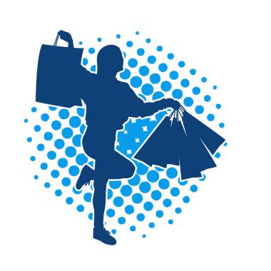 Sıska genç bir kadının silüeti alışveriş torbaları taşıyor.