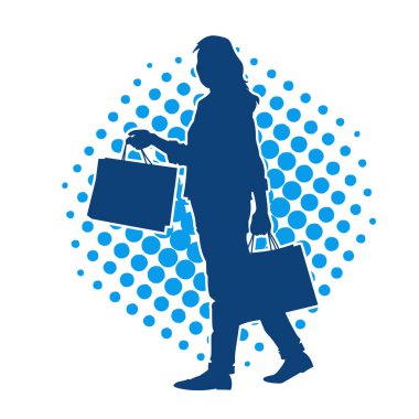 Sıska genç bir kadının silüeti alışveriş torbaları taşıyor.