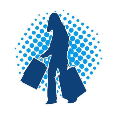 Sıska genç bir kadının silüeti alışveriş torbaları taşıyor.