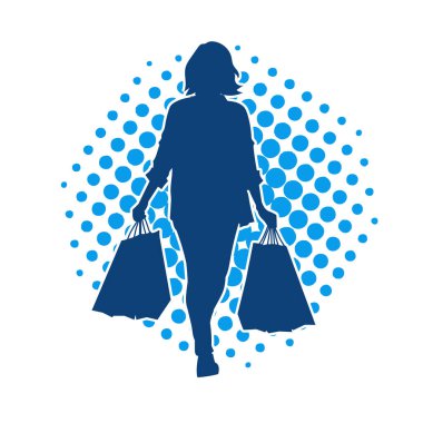 Sıska genç bir kadının silüeti alışveriş torbaları taşıyor.